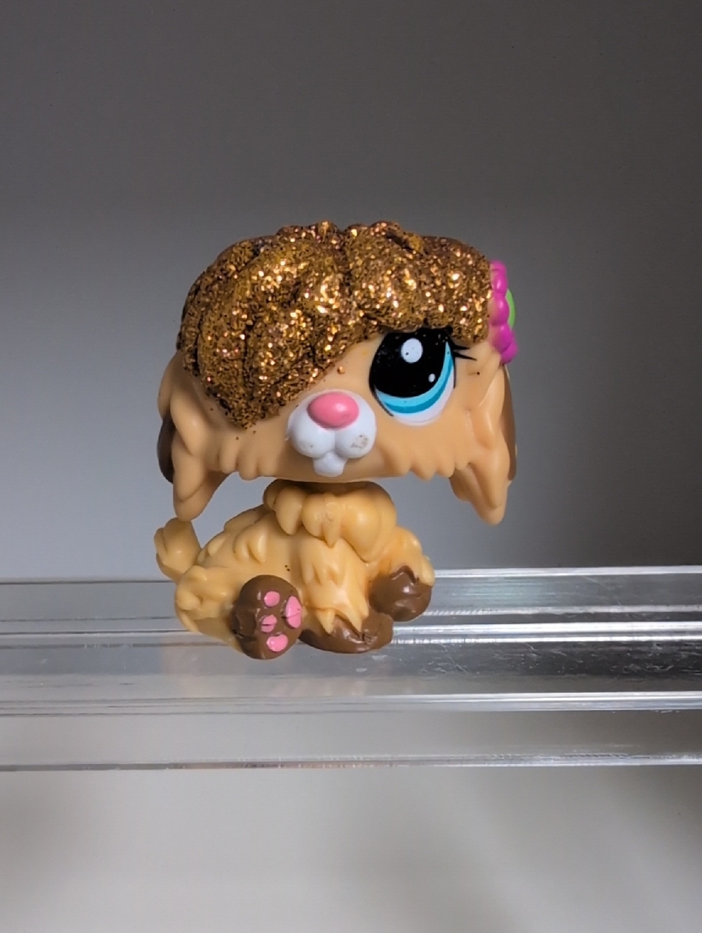 Littlest Pet Shop #2518 Gold Sparkle Sheepdog 2007 Hasbro Y2k